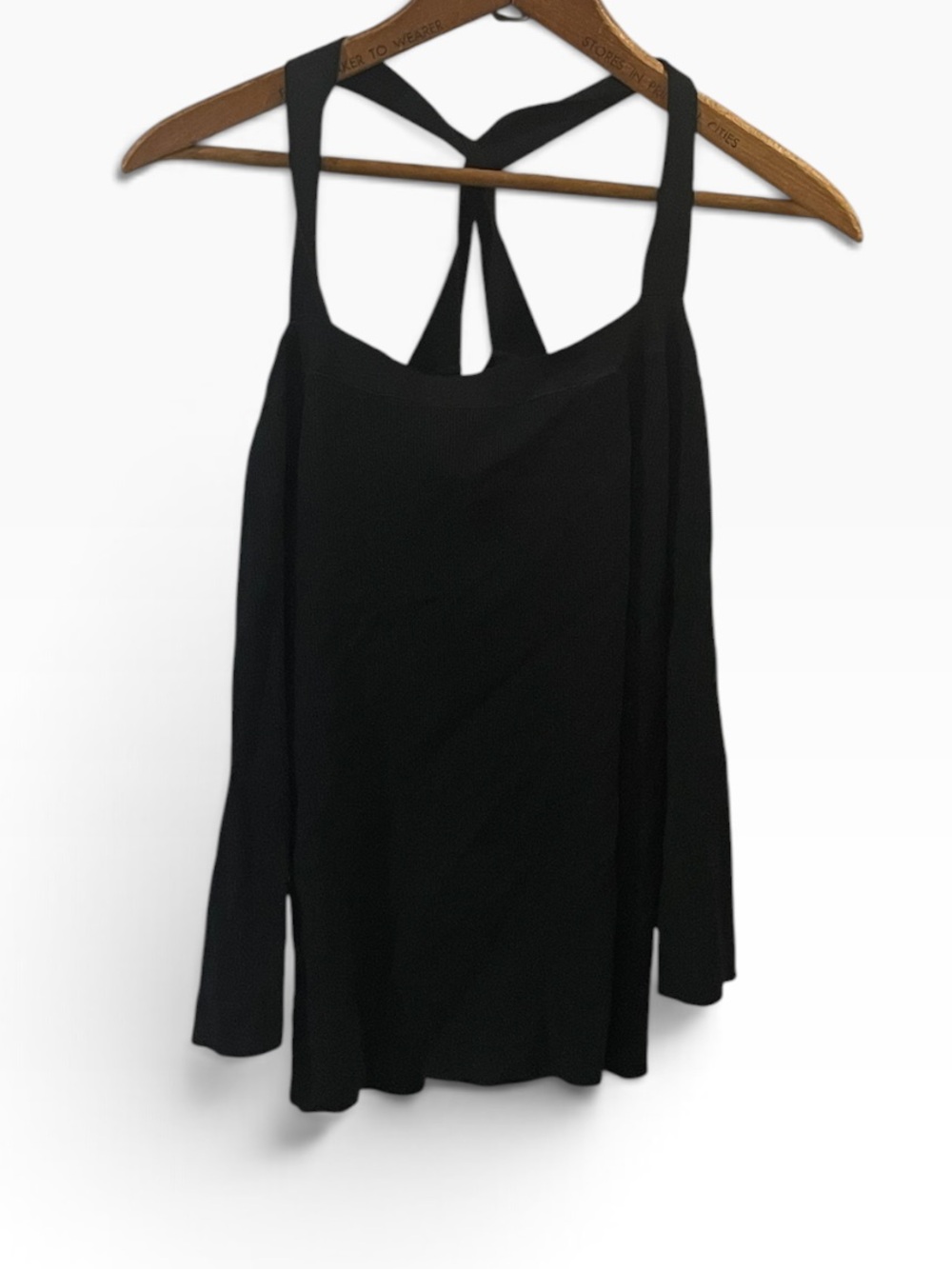 Theory Off the Shoulder with Straps Sweater Crepe Knit Black Size Medium